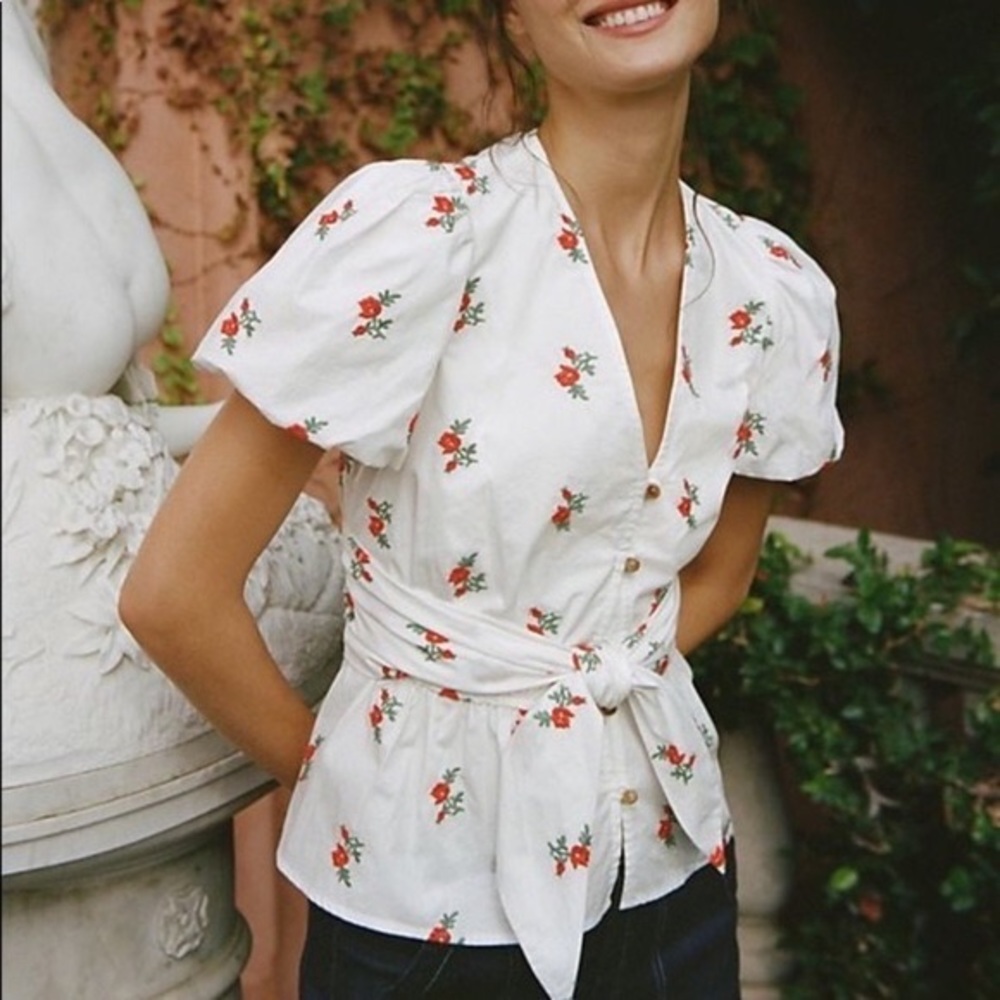 Anthropologie Rosalie Embroidered Peplum Top